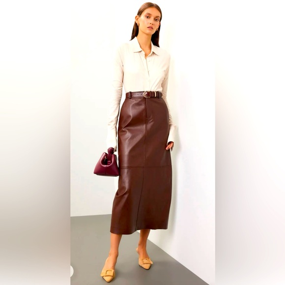 Veda Dresses & Skirts - Veda Chocolate Brown Leather Skirt.